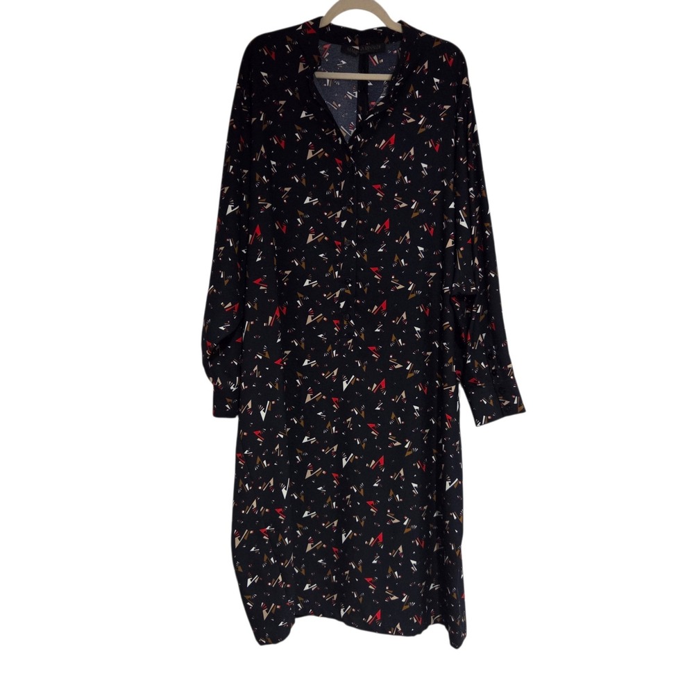 Marina Rinaldi Dimora Dress Women 20W Navy Blue NWT Geometric Dolman Button Down